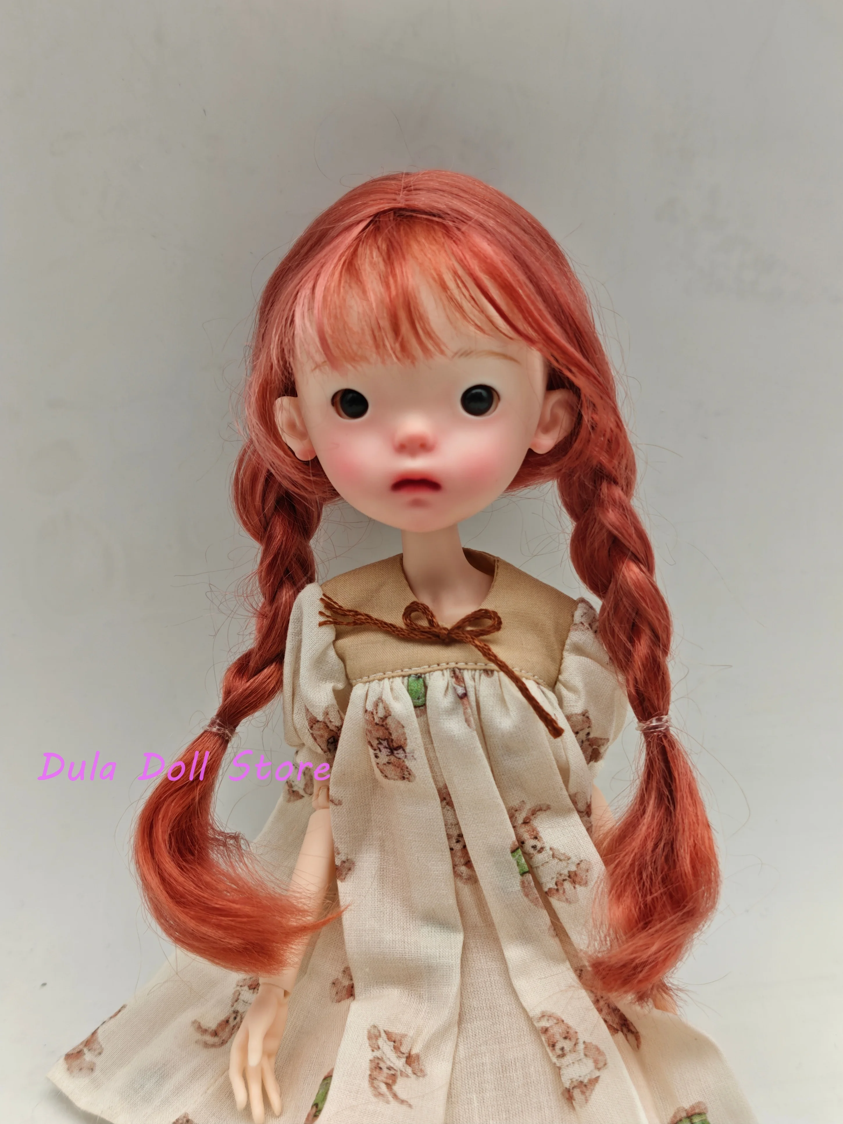 1 in stock 2026 Dula Doll Wigs for Landoudou Landazz Mohair hair 16cm head circumstance Red twin braid bangs