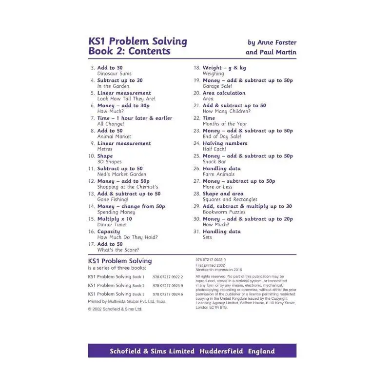KS1 Problem Solving 2 Anne Forster And Paul Martin Schofield And Sims 9780721709239 Book