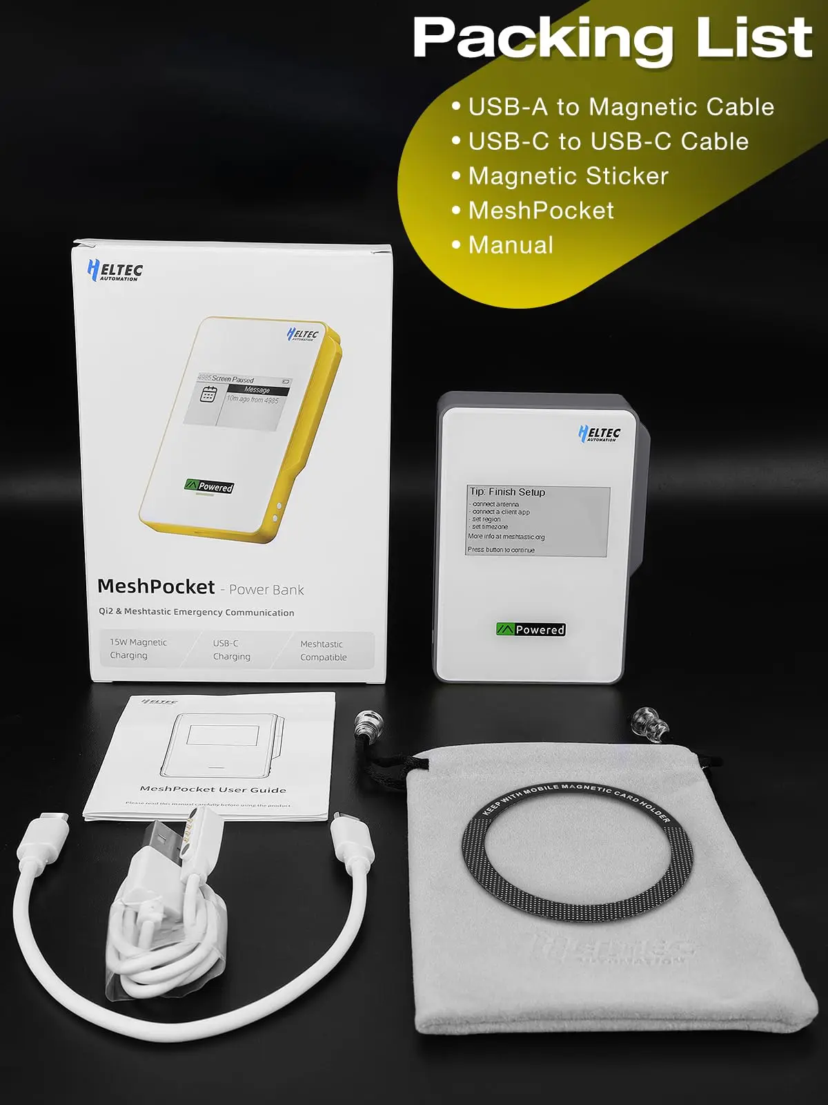 Heltec MeshPocket Qi2 Magnetic Power Bank Meshtastic Powered 15W Wireless Fast Charging Wireless iPhone Android 5000/10000mah