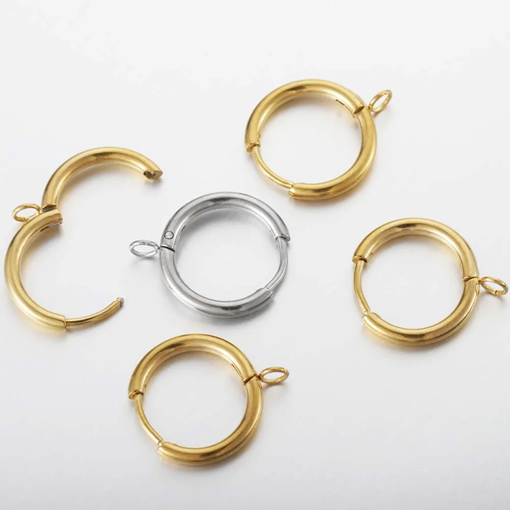 10pcs 스테인레스 스틸 골드 도금 16mm 후프 귀걸이 후크 루프 귀 포스트 점프 링 프랑스어 귀걸이 Earwire DIY 쥬얼리 만들기