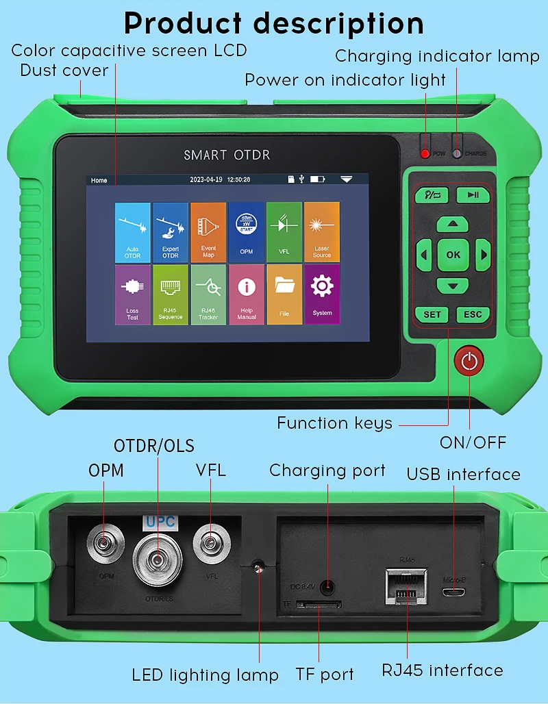 Imagem -05 - Mini Otdr Fibra Óptica Refletômetro Funções Vfl Ols Opm Mapa de Eventos Cabo Ethernet Tester 22 db 24db para 80km