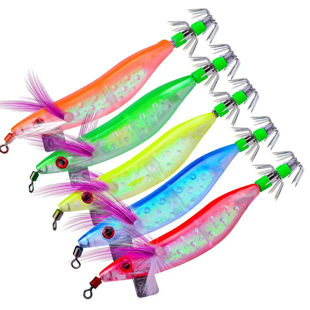 

5Pcs Luminous Saltwater Fishing Lures Squid Octopus Shrimp Bass Lures Fishing Shrimp Lure Baits Soft Bait 10cm/8.1g