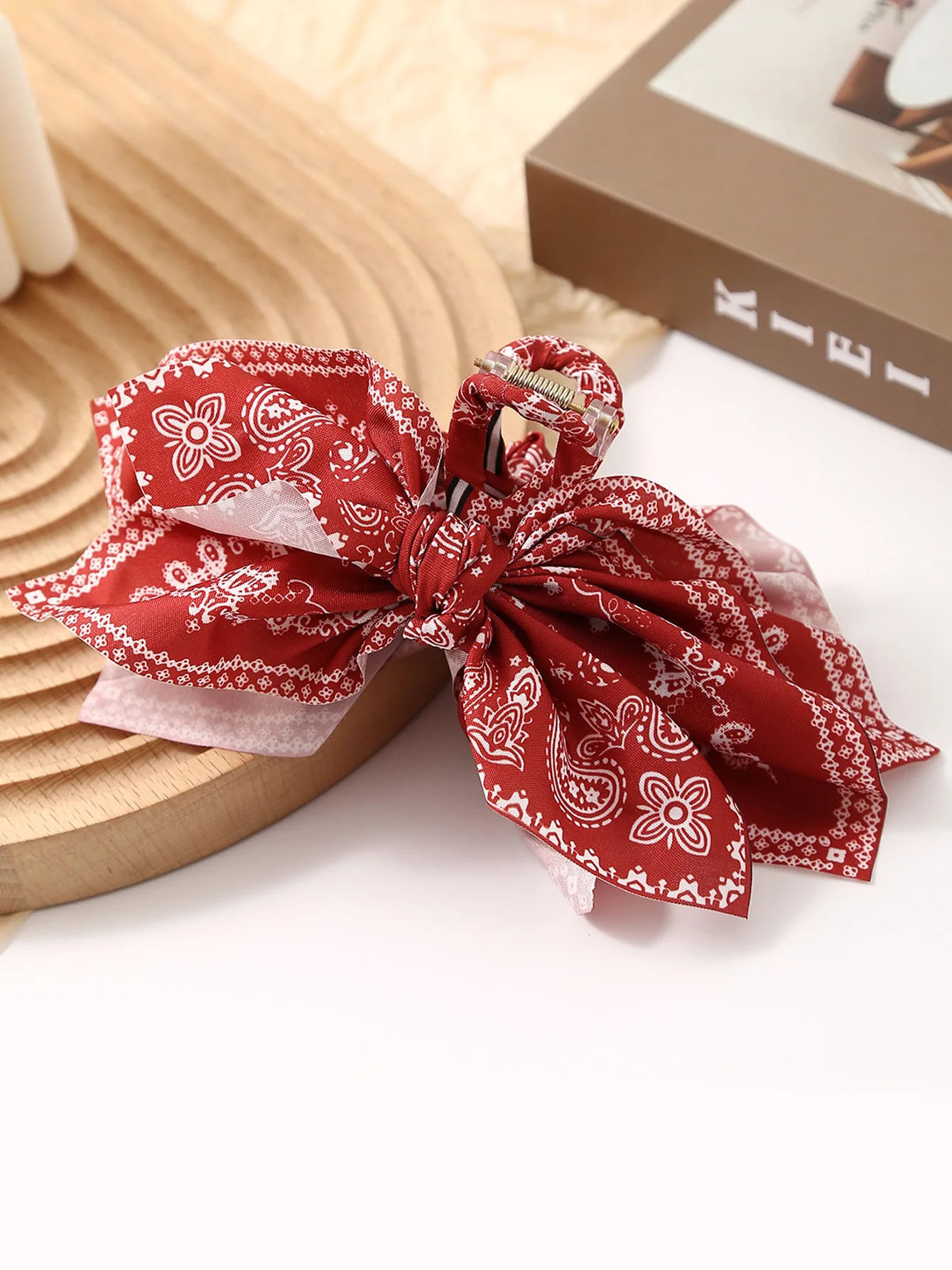 1 szt. damska wielokolorowa kokarda do włosów z kwiatowym nadrukiem, nowa klamra do włosów, codzienna spinka do włosów do zaplatania i modelowania włosów z tyłu głowy.