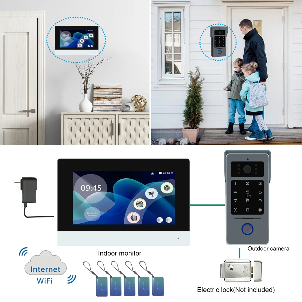 2 Wire Smart Life Tuya WiFi 1080P Video Intercom Video Door Phone 7″ Color Touch Screen Camera Doorbell Door Security System