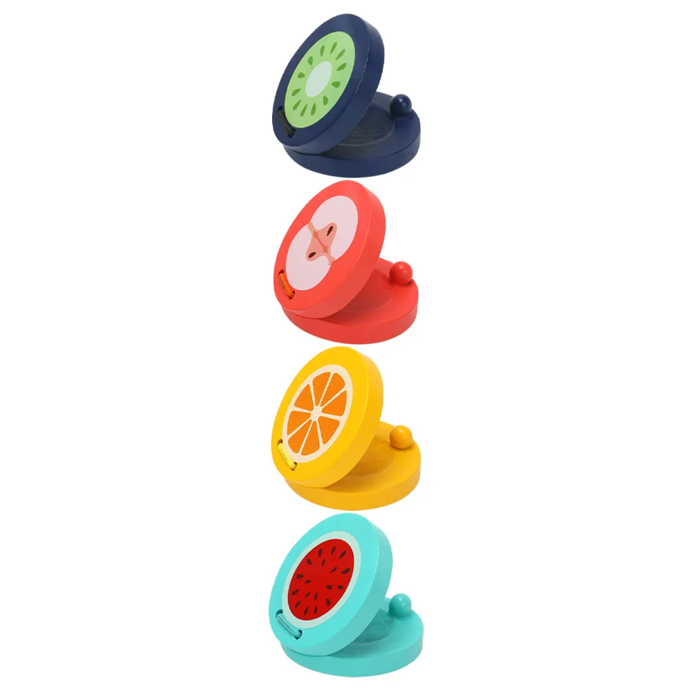 4 Pcs Castanets Music Toys for Children Fruit Pattern Cartoon Rhythm Wooden Musical Instrument Early Education