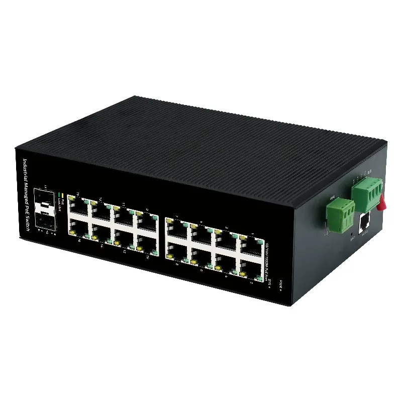 Dual Inputs Provide Redundant Power with Overload Current protection 16 Port Industrial Layer 2 Managed Poe Switches
