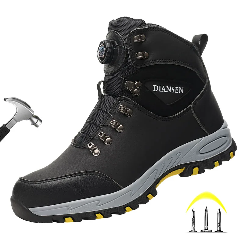 Rotary Buckle Work Boots Men Breathable Safety Shoes Safety Steel Toe Shoes Brand Indestructible Shoes Puncture-Proof work Shoes