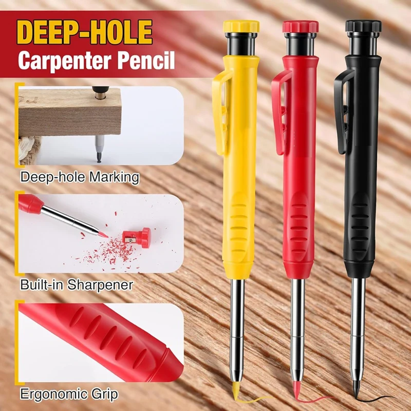 A96I-Mechanical Carpenter Pencils Set With Canvas Case, Deep Hole Marker Construction Pencils For Architect Woodworking