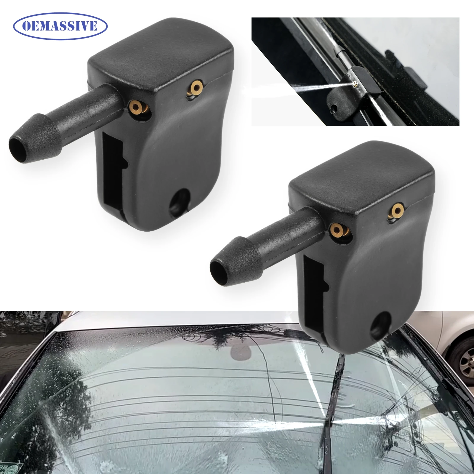 Universal 2X Front Windshield Wiper Arm Washer Nozzle Jet Spray Set Fits 8-12mm Hook Adjusted all Directions 3 Holes Washers