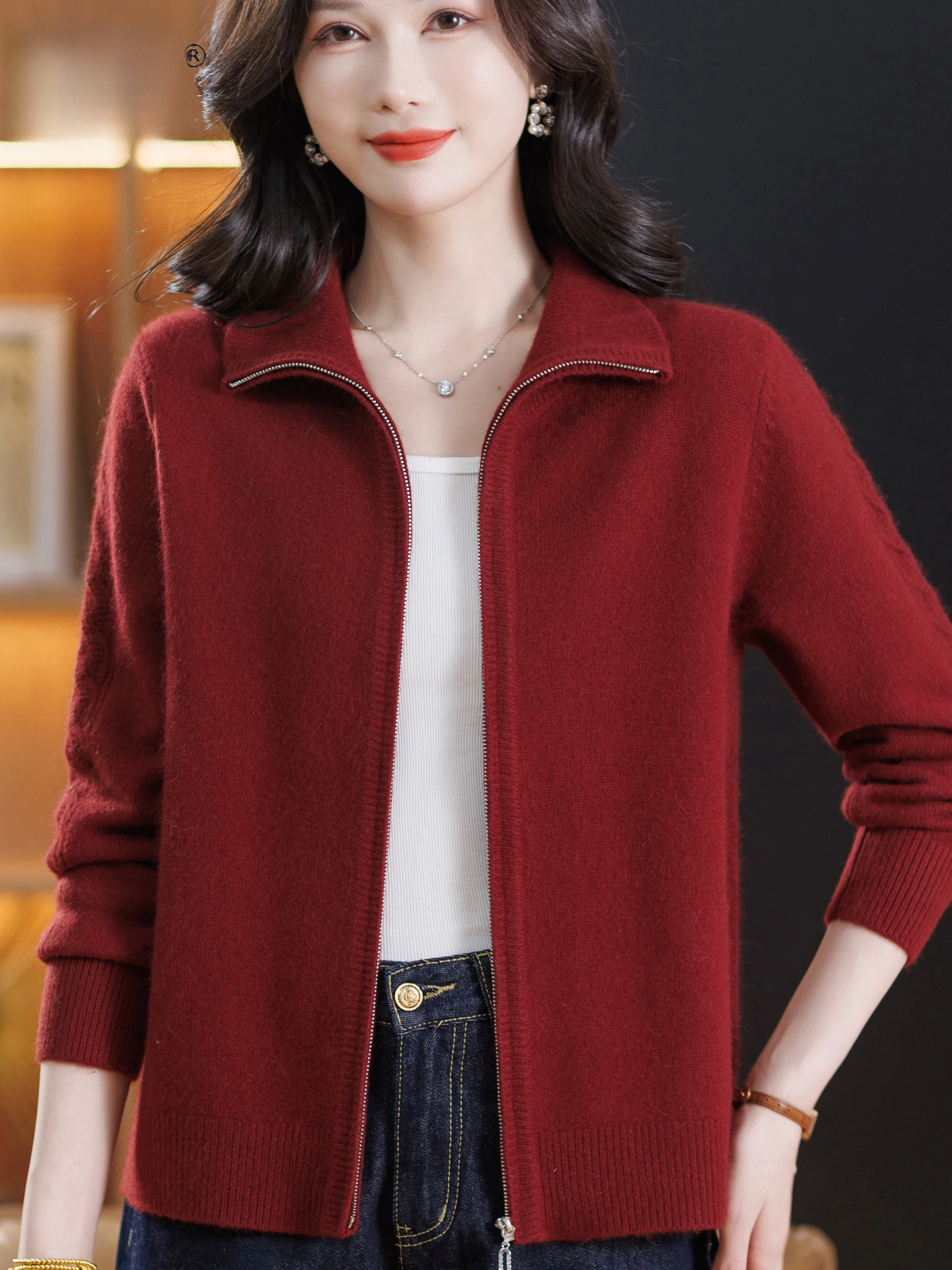 

Fall Winter Thiened Woolen Sweater Women's f High Collar Base irt Middle Aged Mommy's Faion Warm Knitted Top