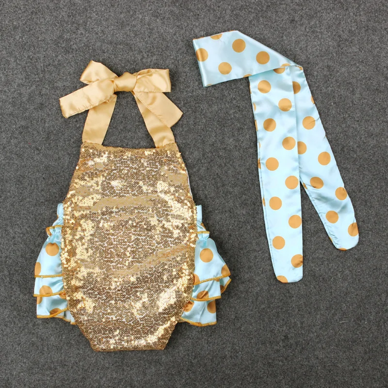 

Newborn Baby Girls Romper Sequin Infant Jumpsuit+Dot Headband 2Pcs Bodysuit Backless Tutu Dress Outfits Costume Clothes A448