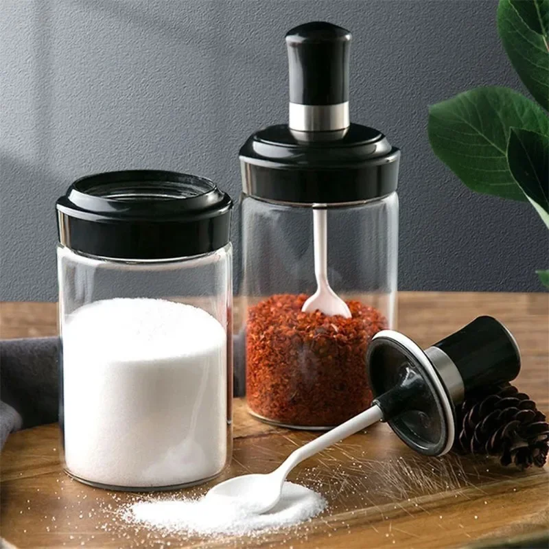 

Spice Jar Spoon Cap Sealed Seasoning Bottle Glass Seasoning Bottle Container Salt Sugar Pepper Oliver Oil Storage Kitchen Tool