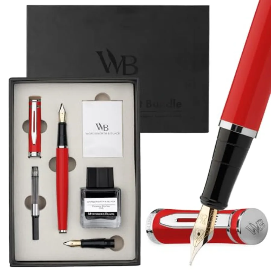 

Набор перьевых ручек с позолотой 18K, средним и ультратонким перьями, флакон чернил 25 мл, 6 чернильных картриджей, конвертер для заправки, подарочная коробка, плавное письмо