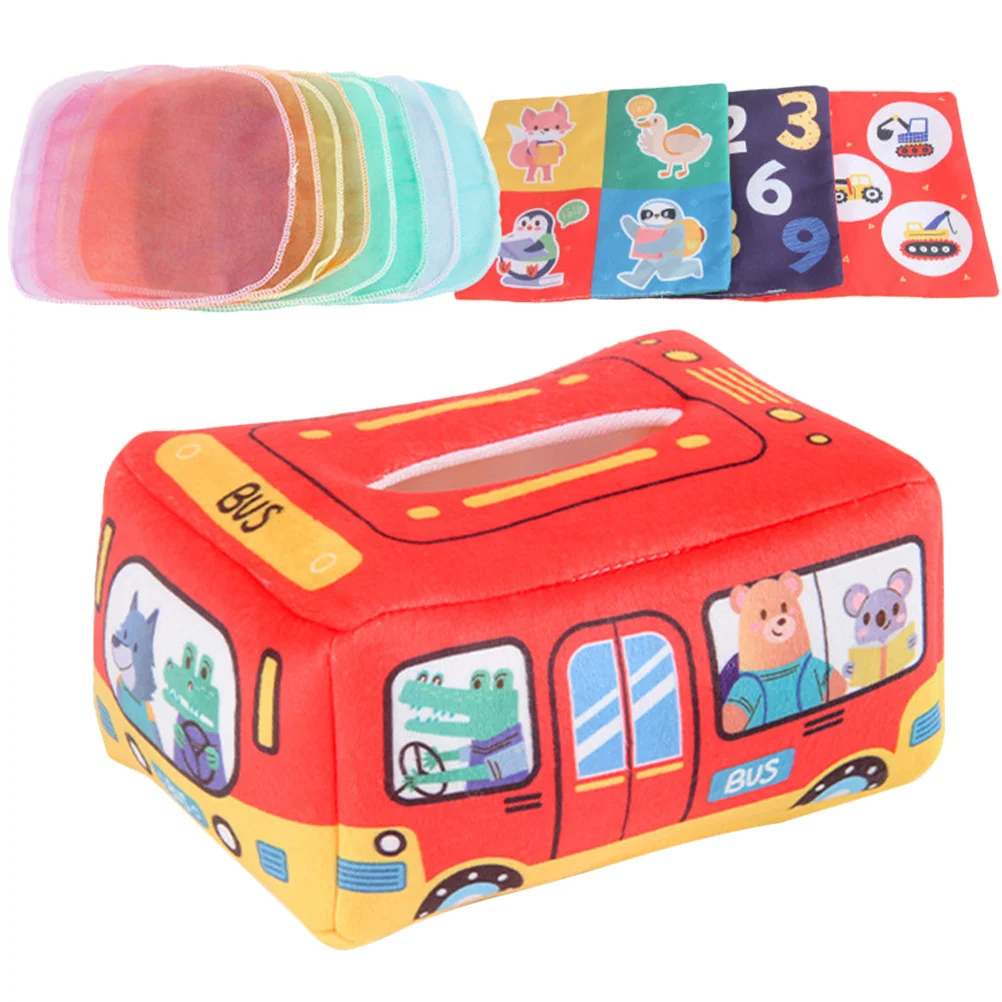 Scatola per fazzoletti in tessuto Esercitatore per mani per neonati Strumento di illuminazione per puzzle di riconoscimento della forma colorata per stimolazione sensoriale dei neonati