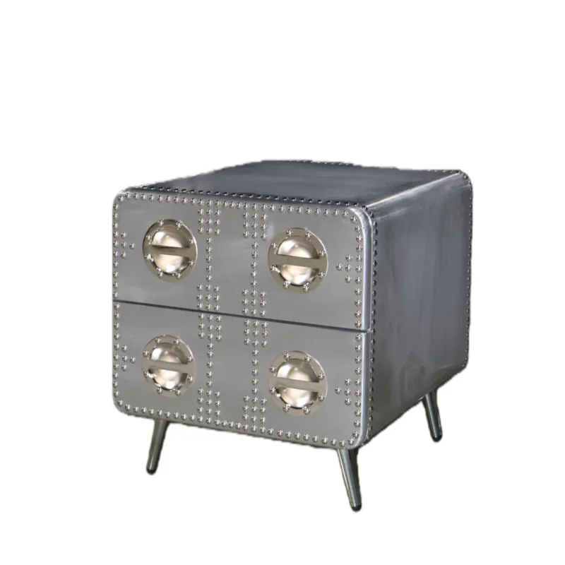 

American retro metal aluminum sheet solid wood frame living room side table bedroom bedside table