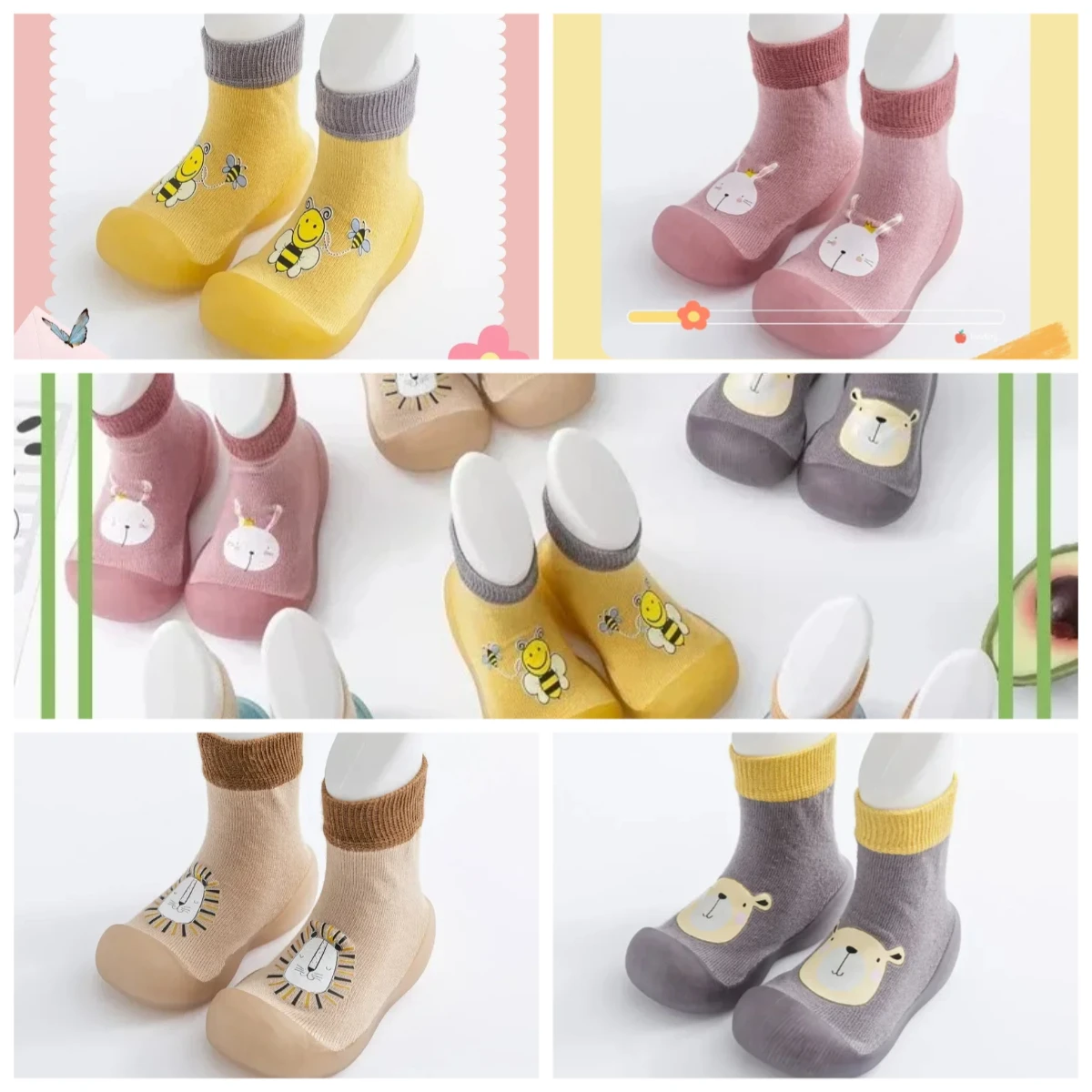 

Cute Baby Walking Shoes Soft Soled Knitted Cotton Socks Children's Socks Shoes Hot Stamping Cartoon Anti Kick Toe Caps