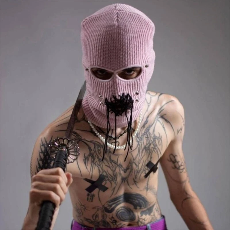 Halloween Balaclava Knit Beanie Hat Scary Teeth Robber Head Covering Party Holiday Winter Warm Hat Full-Head Grimace