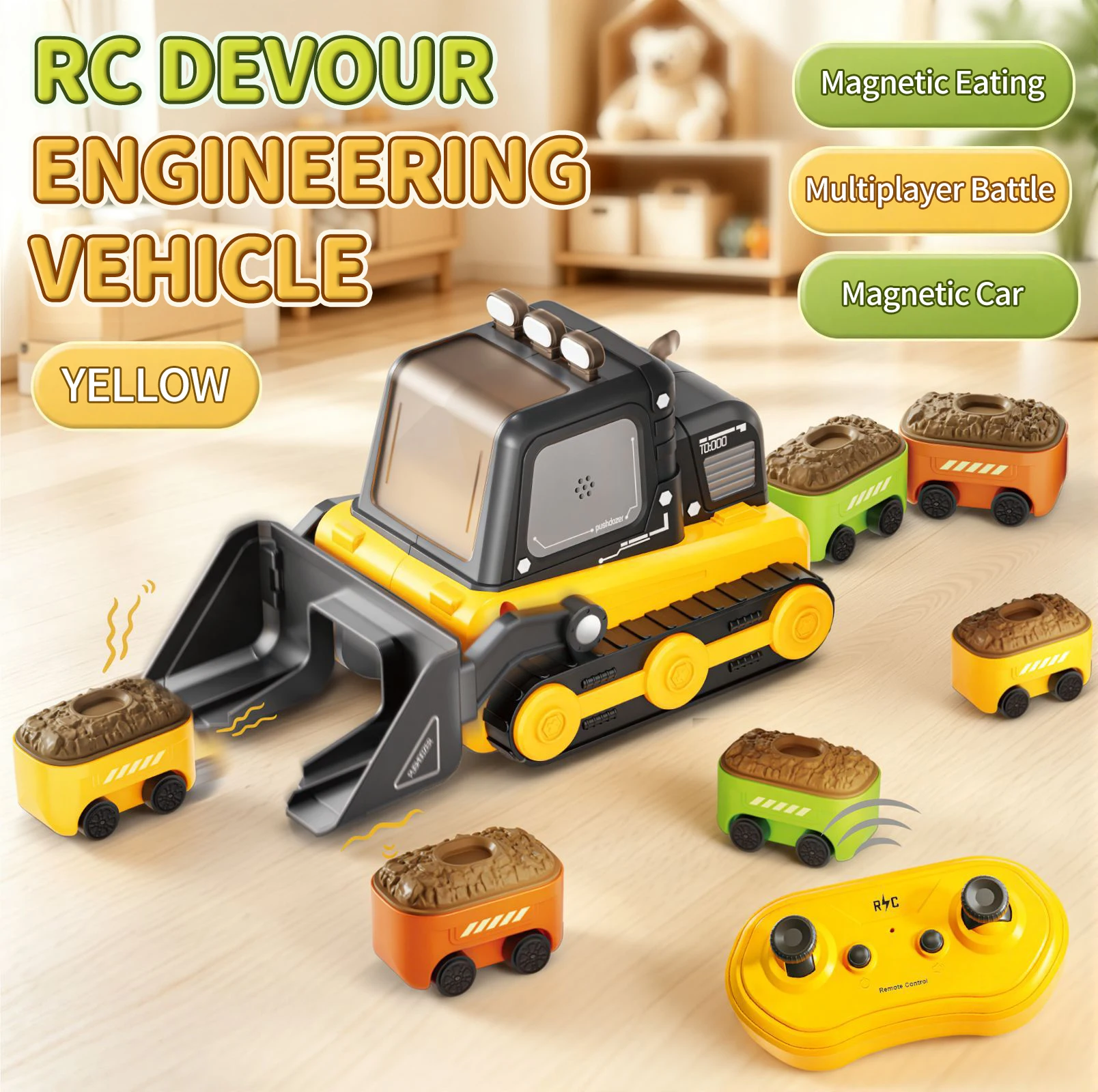 Remote Control Magnetic Swallowing Engineering Vehicle Electric Snake Magnetic Suction Toy Two Person Battle Children RC Car