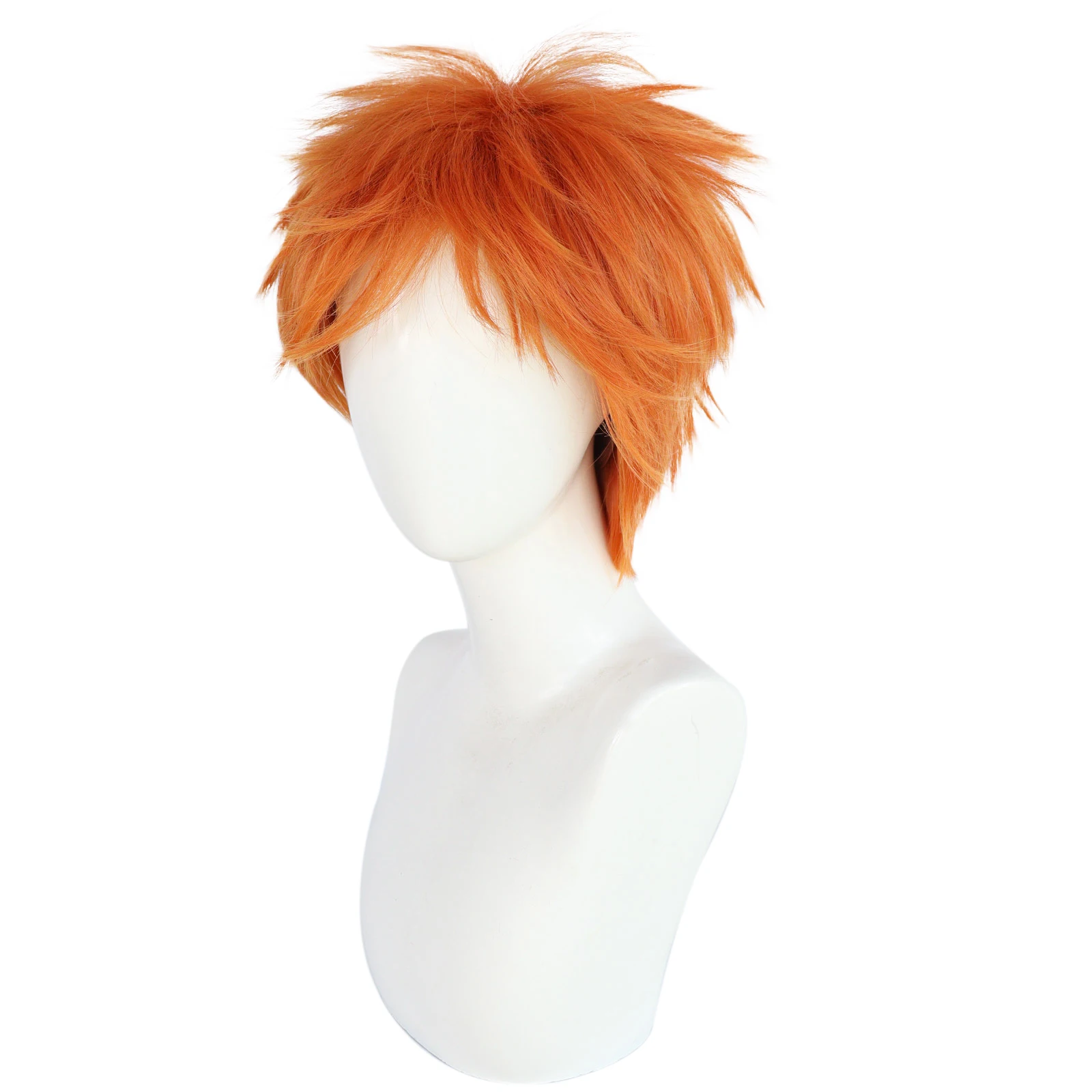 Synthetische kurze gerade orange Herren-Cosplay-Perücke mit Pony für Halloween, Erntedankfest, Weihnachten