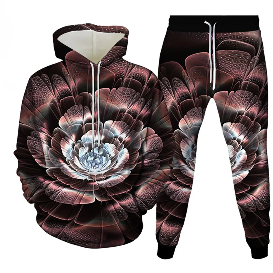 Conjunto de chándal de dos piezas para hombre, Sudadera con capucha y estampado 3D de girasol, planta, hoja, hierba, moda