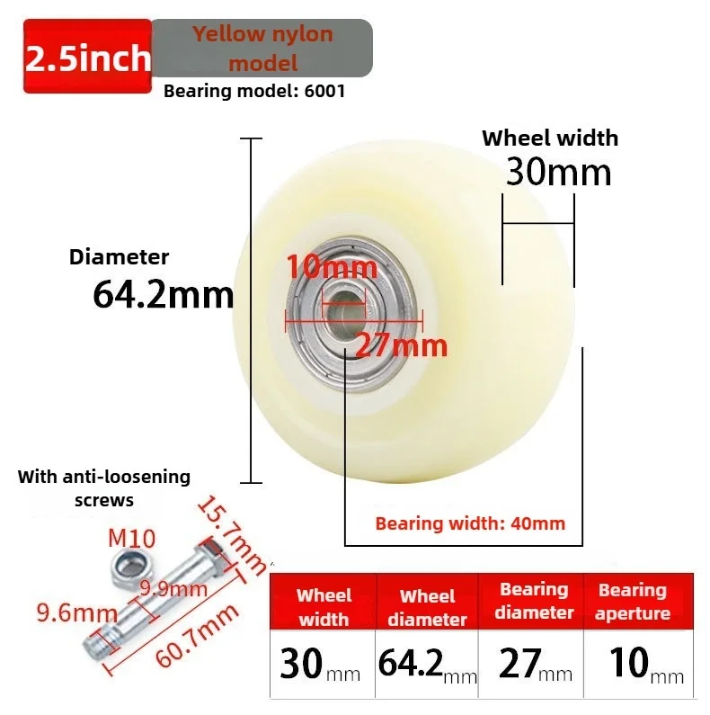 2 Stück Gummi-/Nylon-Ersatzrollen mit Doppellagern, hohe Tragfähigkeit, verschleißfeste Möbelrollen – Detail 18