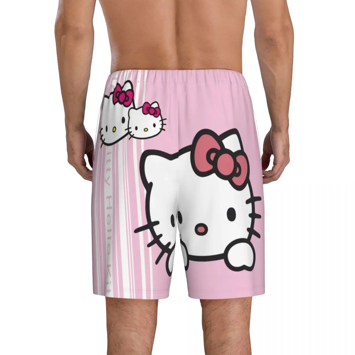 Pijama de Hello Kitty para hombre, pantalones cortos con dibujos animados personalizados, ropa de dormir con cintura elástica y bolsillos