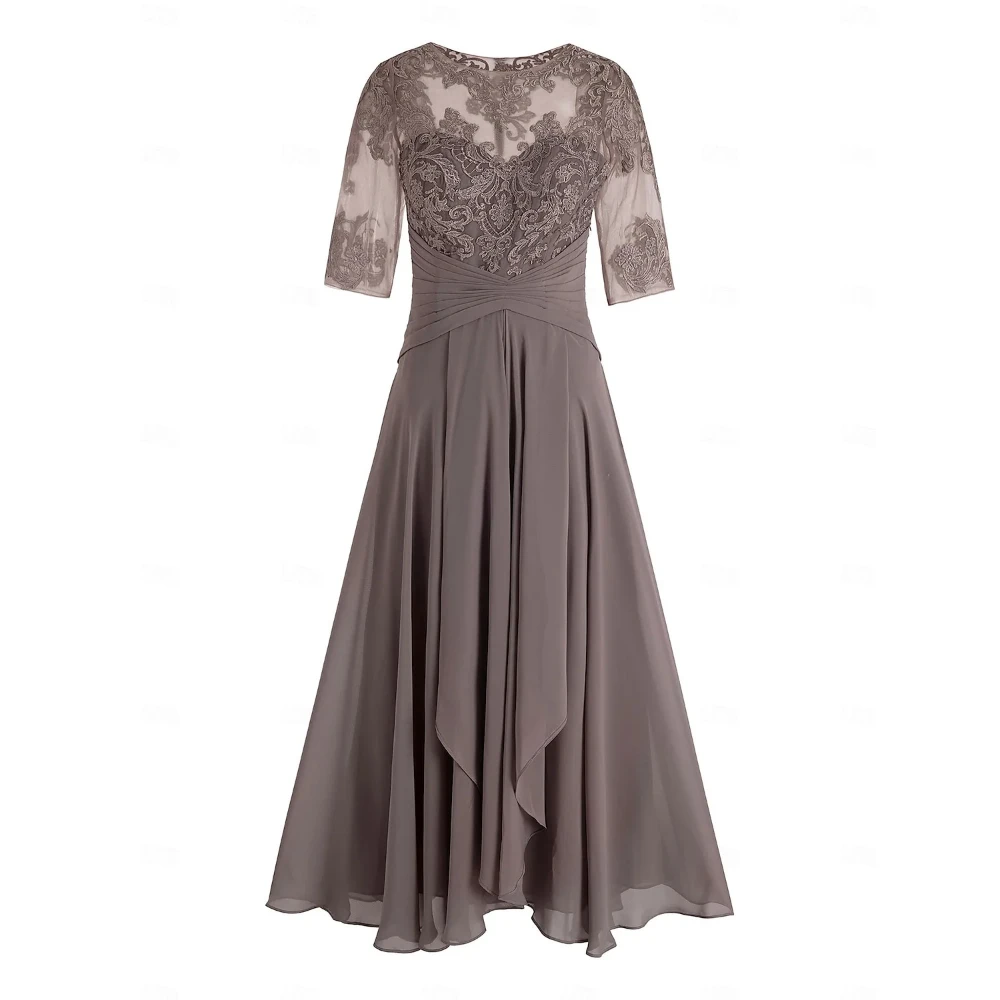 Elegant Mother of The Bride Dress Scoop Neck Half Sleeves Lace Appliqued Tea Length Wedding Guest Dresses Customized image 4