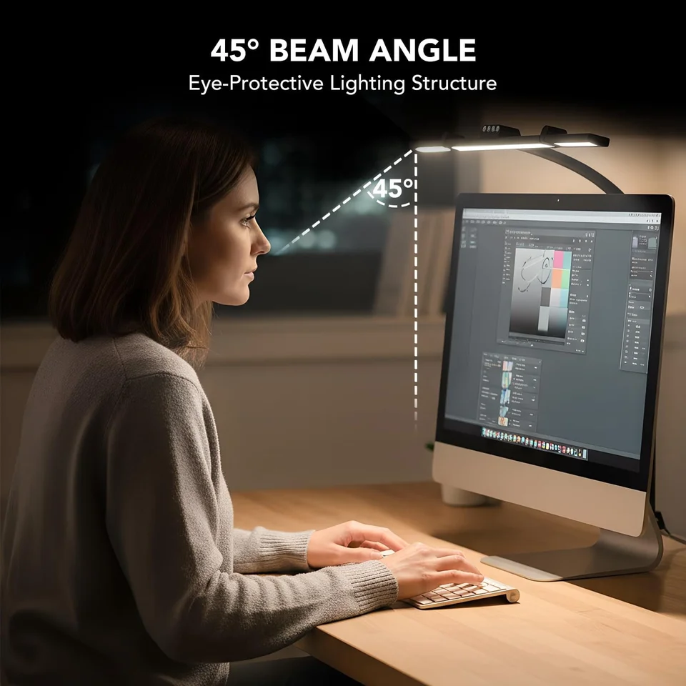 3 Head LED Desk Lamp CRI90 Eye Caring 2700K-6500K Adjustable Color Temperature Brightness Rotatable Side Arms LED Lamp With Touch Switch Memory Function Black Metal Base Anti-Glare Light for Dual Monitor Home Office Study Workbench Makeup Live Streaming, image 7