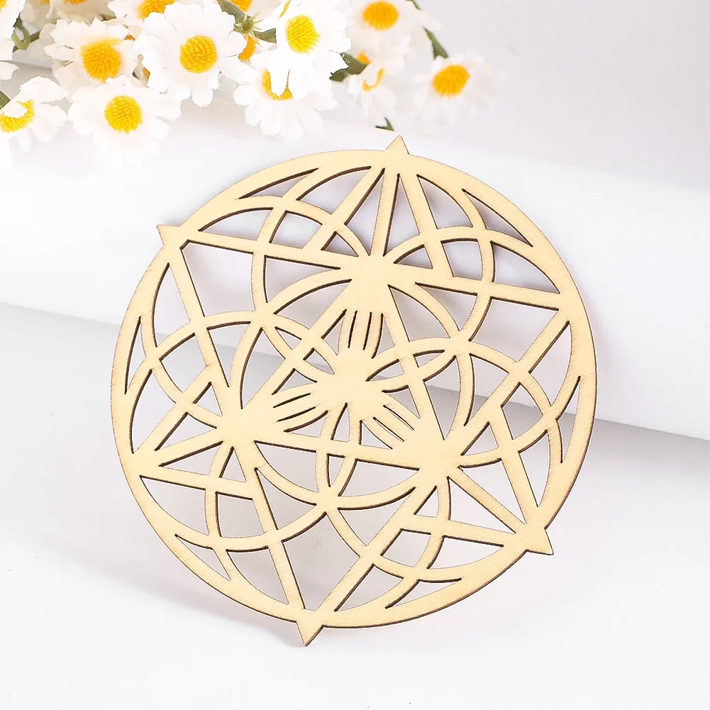 Engraved Wood Crystal Grid Board 10cm Sacred Geometry Energy Plate Spiritual Meditation Mat for Stone Charging Altar Decor