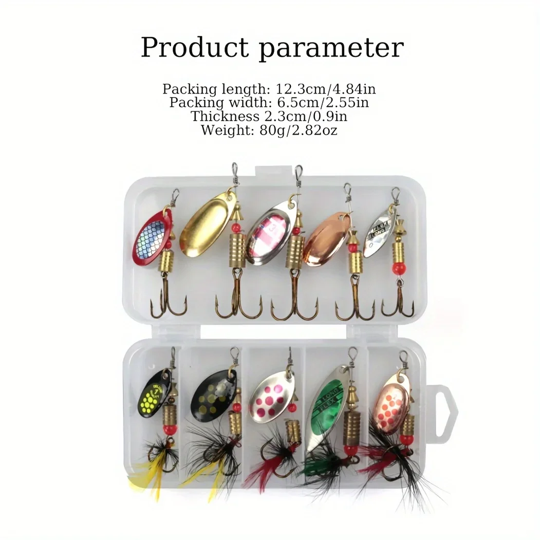 10pcs/box 3g To 7g Fishing Lure Set, Rotating Glitter Fishing Lure, Hard Metal Bait With Treble Hook