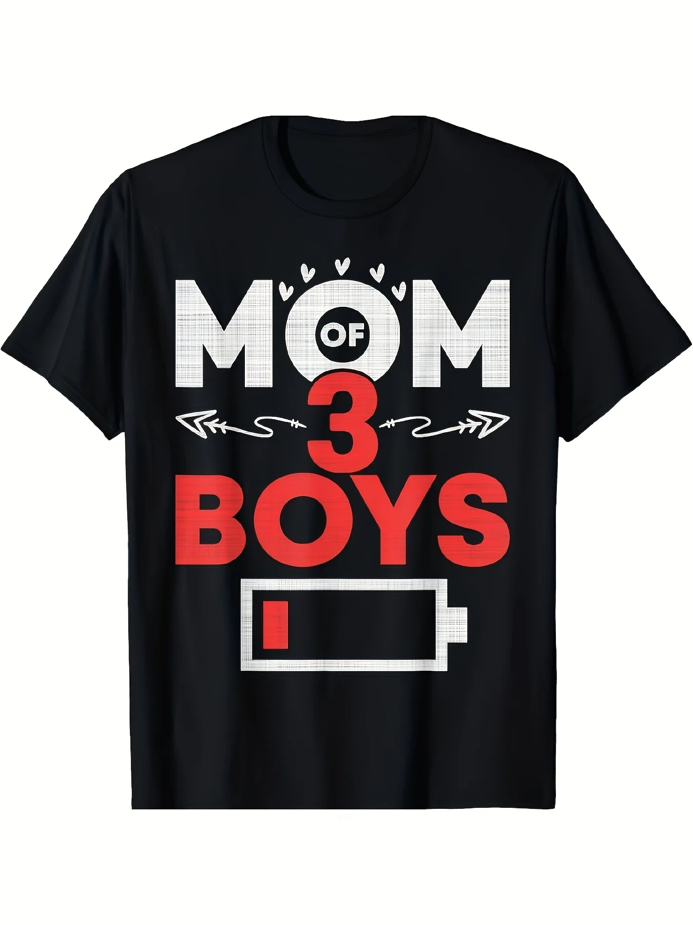 Mom Of 3 Boys Low Battery T Shirt for Mothers with Three Sons Funny Parenting Gift ShirtMen's Round Neck Creative Print Short Sleeve T Shirt Suitable for Spring and Summer Casual and Versatile CoRetro Casual Short-sleeved T-shirt with a Round Neck