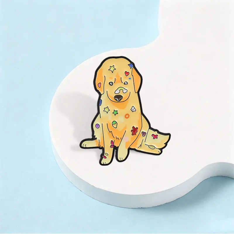 Cute Playful Golden Retriever Badge Enamel Pins Cute Sweet Colorful Stars Hearts Flowers Dog Brooch Accessory for Pet Dog Lovers 3