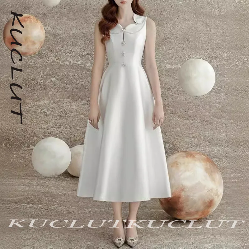 

KUCLUT модные нишевые дизайнерские платья с жемчугом для женщин, элегантное вечернее платье без рукавов, женское модное K47