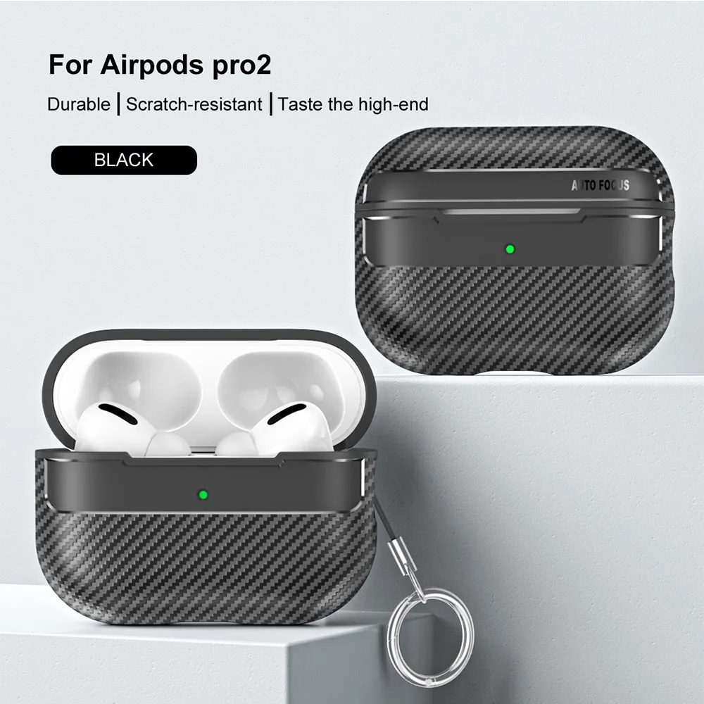 For Airpods Pro 2 Case Carbon Fiber Texture Soft Silicone Earphone Case With Keyring Funda For Air Pods 3 2 1 Shockproof Cover