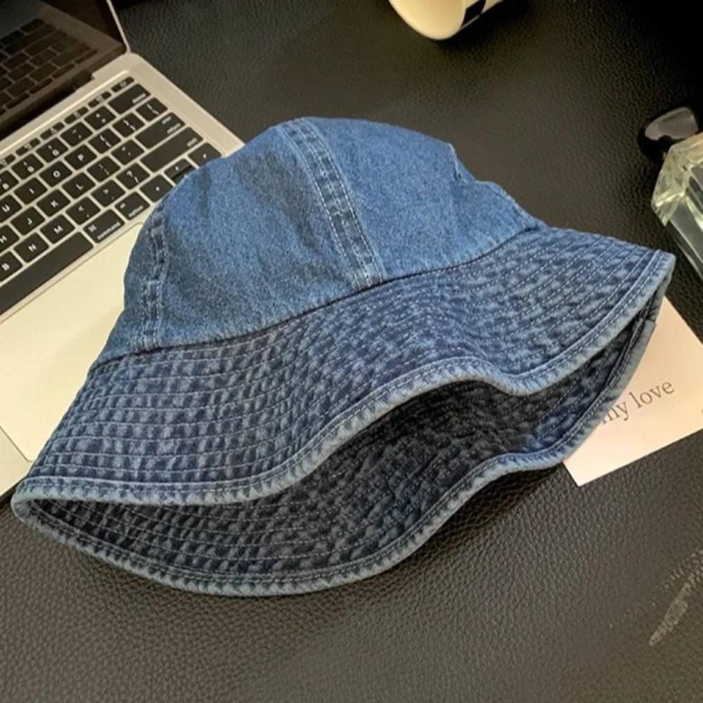 Fashion Sunshade Denim Bucket Hats Lightweight Wide-Brim Retro Fisherman Hat Visors Cloth Sun Protection Basin Cap Camping