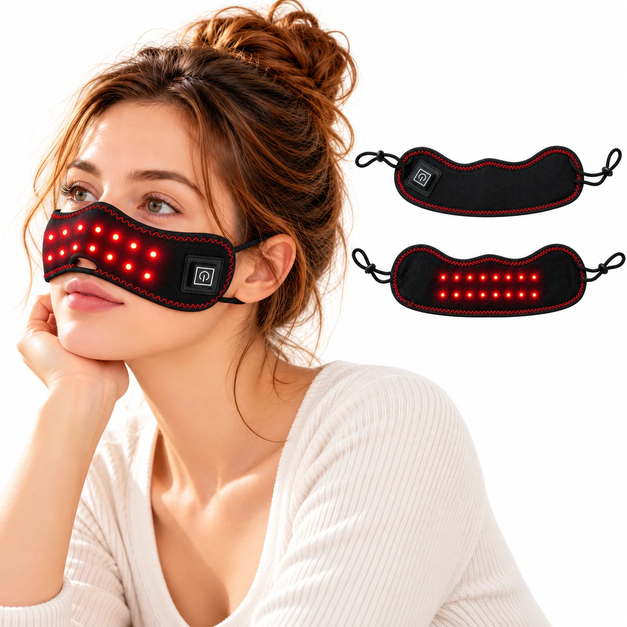 Wearable Red Light Nose Heating Pad with Adjustable Ear Loops 3 Temperature Levels for Daily Nose Care at Home Office or Travel