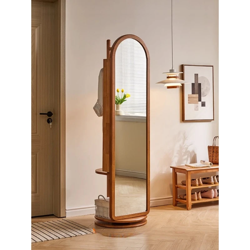 

Yangyuan solid wood full body mirror, floor standing mirror, household bedroom, rotatable and mobile fitting mirror, hanging clo