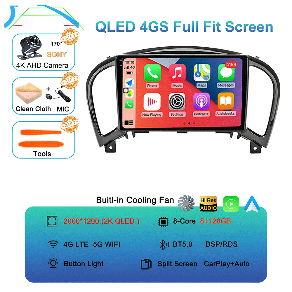 Android 16 videospeler Carplay Auto voor Nissan Juke YF15 2010 - 2014 Multimedia autoradio WiFi+4G DSP 2 DIN touchscreen - afbeelding 1