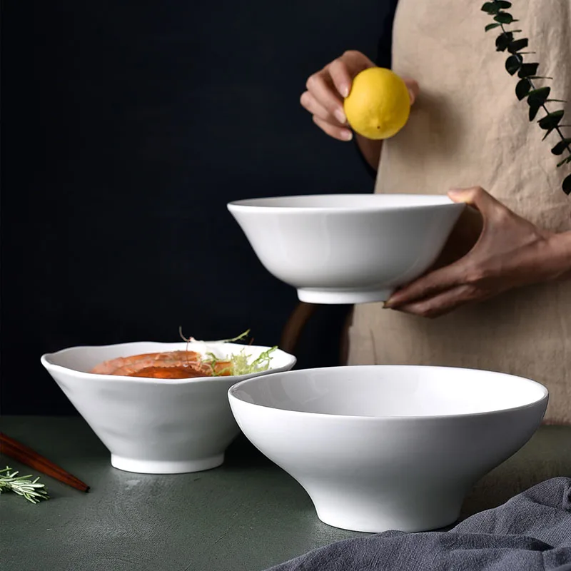 

Pure White Ceramic Ramen Bowl, Salad Rice Pasta Bowl, Fruit Soup Bowl, Noodle Bowl, Microwave Dinnerware