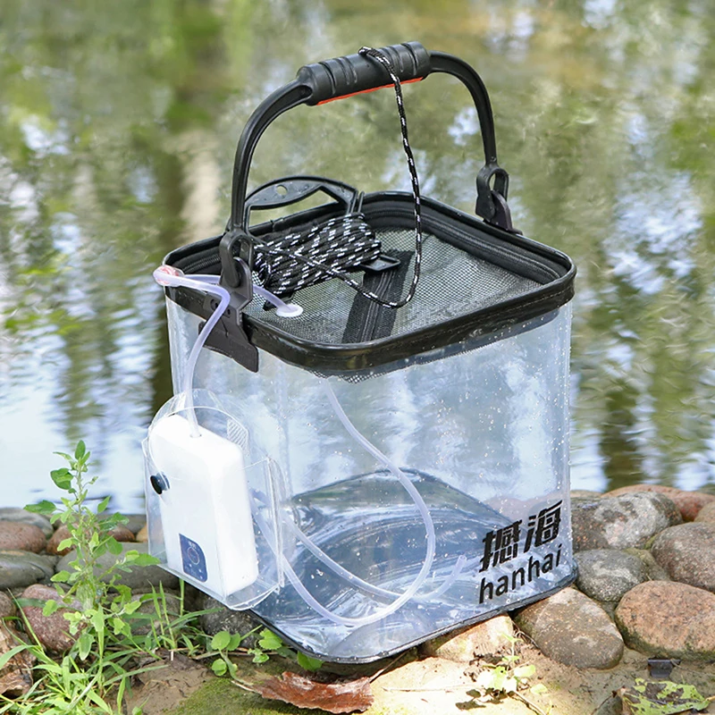 Cubo de Pesca Plegable Transparente para Peces Vivos, Portátil y Multifuncional, para Señuelos y Aparejos de Pesca, 1 Unidad