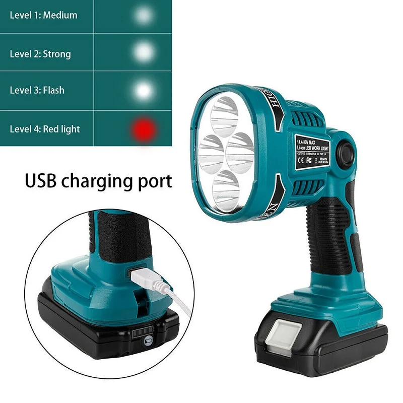 3W/12W 18V Portable LED Lamp Lanterns USB Fit For Makita Li-ion Battery Flashlight Spotlights Outdoor Emergency Work Light