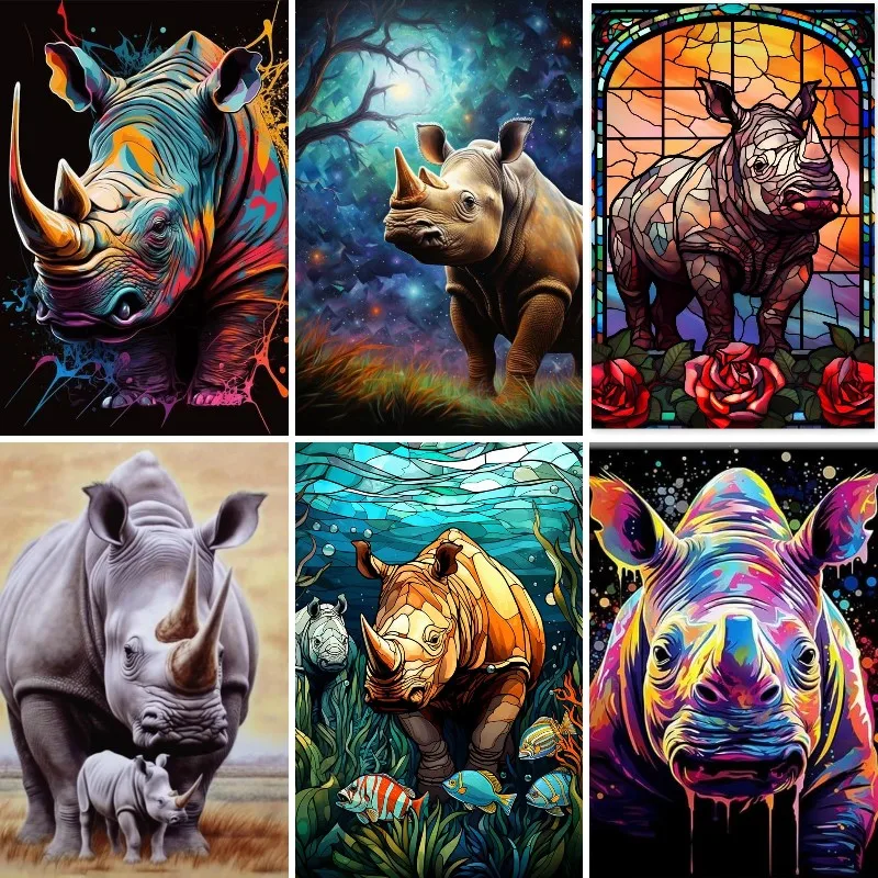 Colorful Abstract Rhinoceros 5d New Diy Diamond Painting Kits Pintura De Diamante Stitch 보석십자수 ダイヤモンドアートart Decoración Hogar