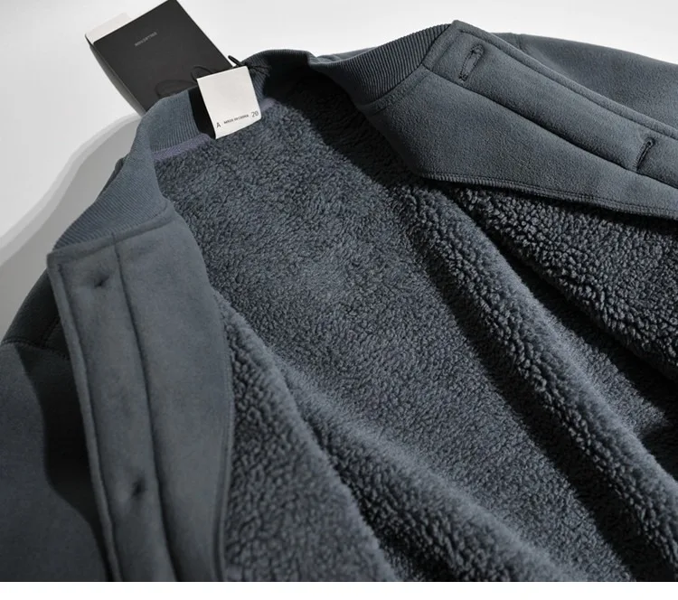 Plucked American Retro Baseball Collar Imitation Lamb Wool Jacket Cardigan Fleece Warm Casual Cotton Coat