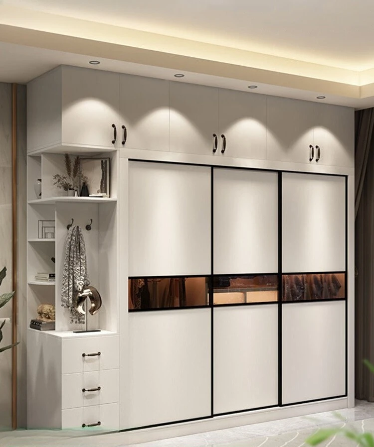 

Modern Simple Sliding Door Wardrobe Home Bedroom White Wood Sliding Door Wardrobe
