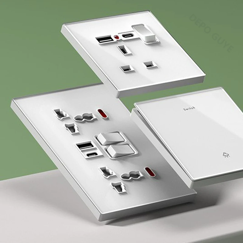 Universal 20W Type-C Wall Quick charge Socket,Dual Switch control Universal Power outlet,White UK Standard USB Interface Socket