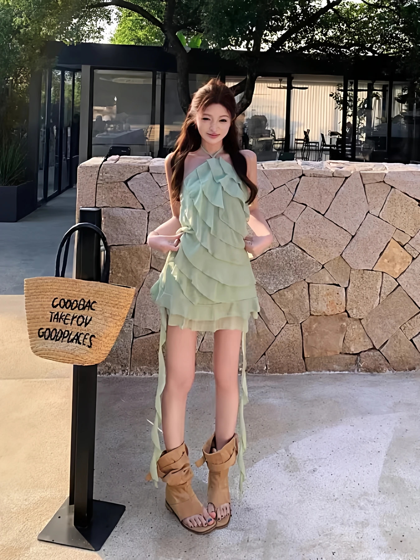 

Beach Vaion Sle Beautiful Fairy Skirt Dopane Travel Hanging Ne oulder Dr Hot Girl Lace Cake Skirt