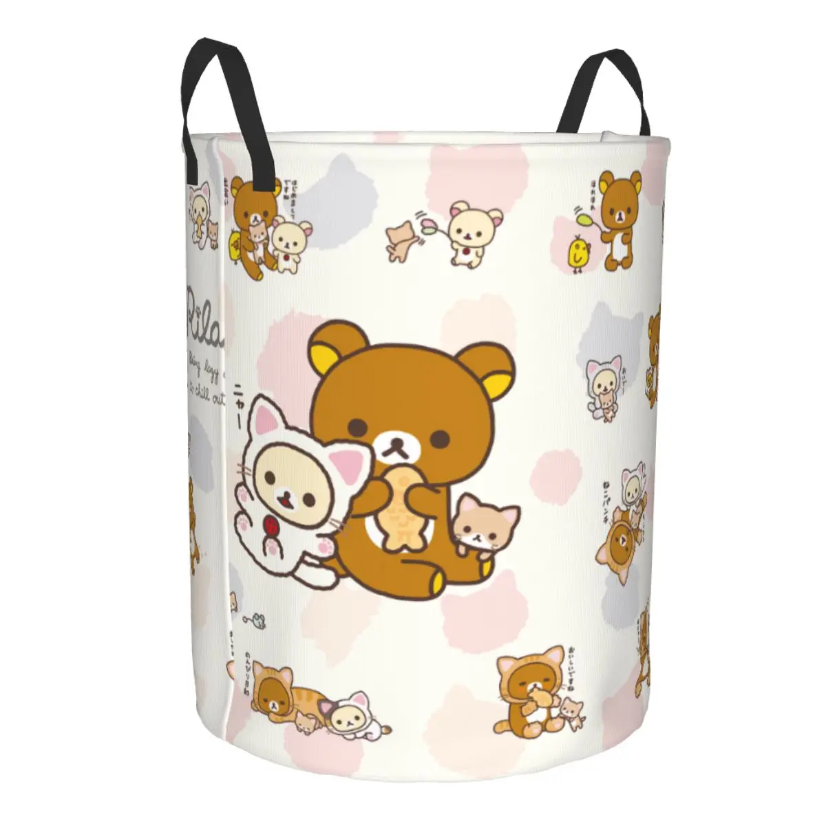 Custom Kawaii Rilakkuma Bear Collage Laundry Basket Foldable Toy Clothes Hamper Storage Bin for Kids Nursery