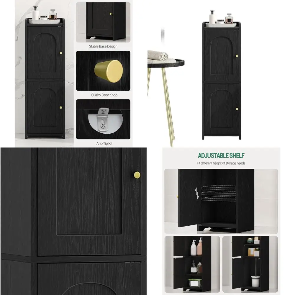 

Bathroom Storage Cabinet, Corner Floor Cabinet with 2 Doors and Adjustable Shelf, Narrow Toilet Paper Cabinets, Bathroom Organiz