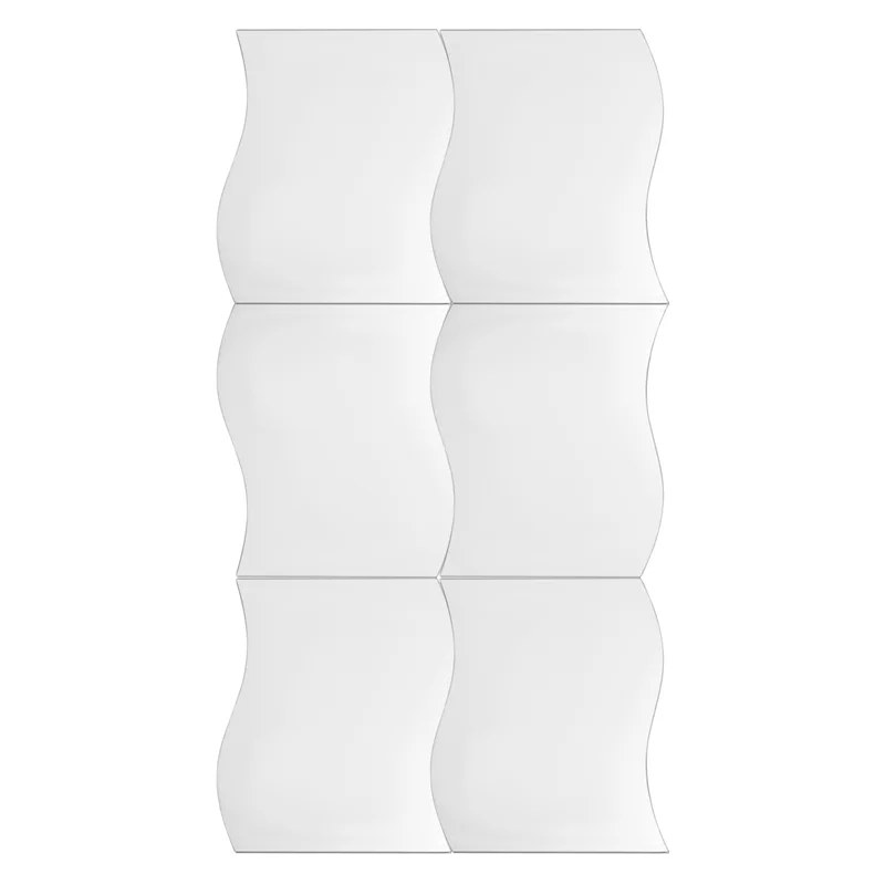 6Pcs Mirror Wall Wall Style Square Sticker With Pattern Of Silver Waves Nursery Decoration