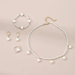 French High Pearl Jewelry Children's Light Luxury Niche Design Sense Necklace Bracelet Ring Earrings Jewelry 4 suit